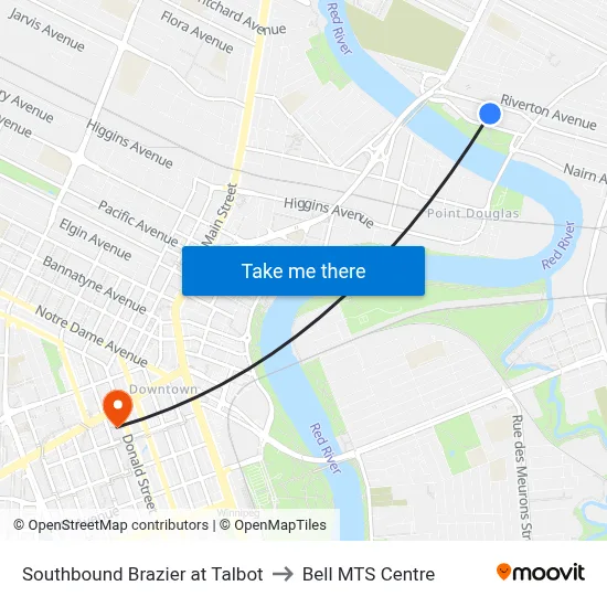 Southbound Brazier at Talbot to Bell MTS Centre map