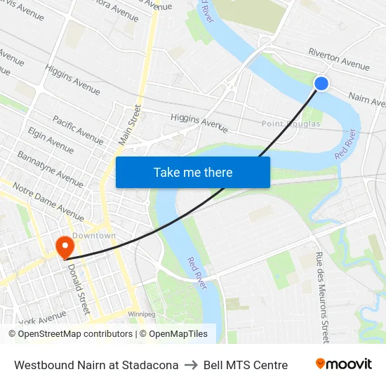 Westbound Nairn at Stadacona to Bell MTS Centre map