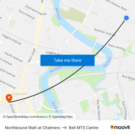Northbound Watt at Chalmers to Bell MTS Centre map