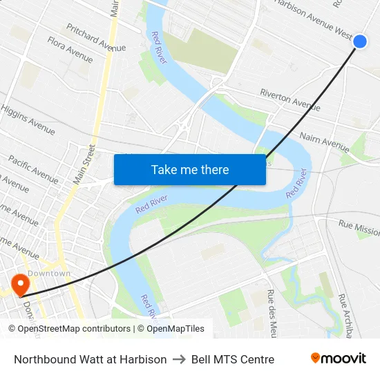 Northbound Watt at Harbison to Bell MTS Centre map