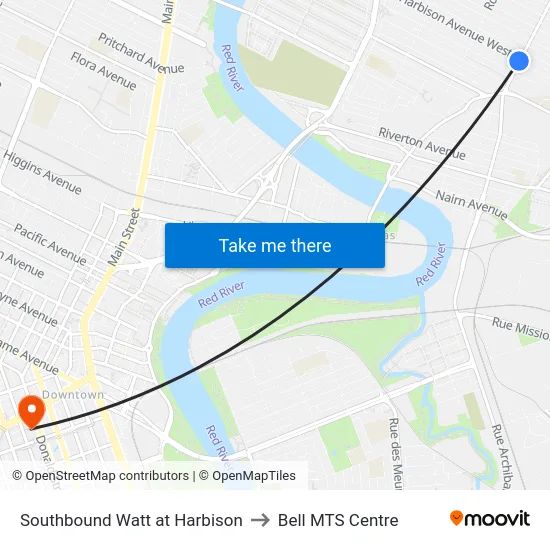 Southbound Watt at Harbison to Bell MTS Centre map