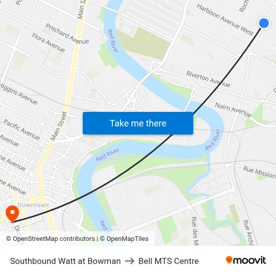Southbound Watt at Bowman to Bell MTS Centre map