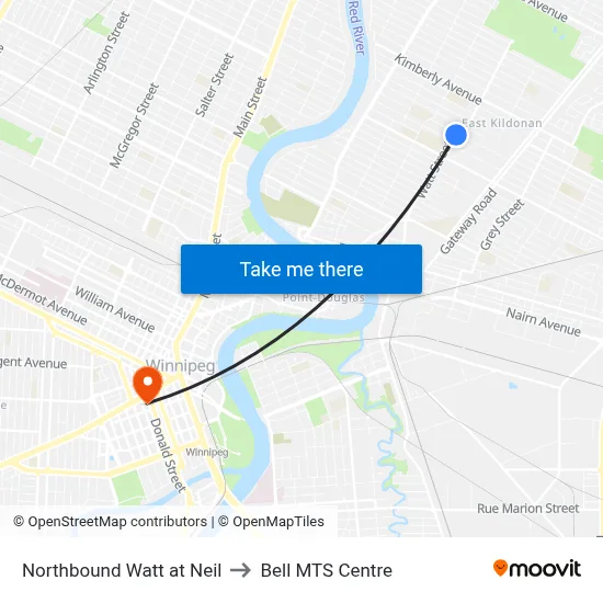 Northbound Watt at Neil to Bell MTS Centre map