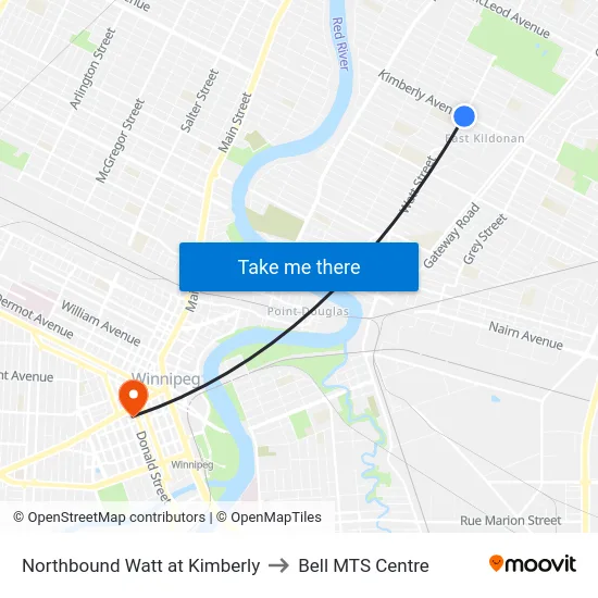 Northbound Watt at Kimberly to Bell MTS Centre map