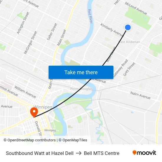 Southbound Watt at Hazel Dell to Bell MTS Centre map