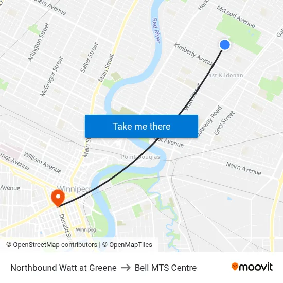 Northbound Watt at Greene to Bell MTS Centre map