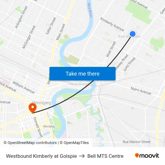 Westbound Kimberly at Golspie to Bell MTS Centre map