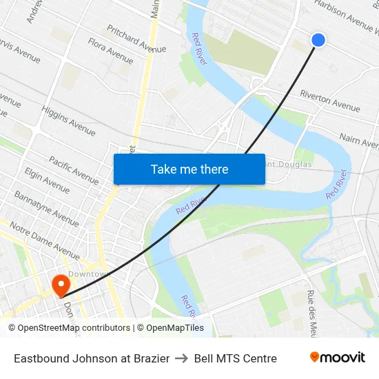 Eastbound Johnson at Brazier to Bell MTS Centre map