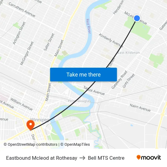 Eastbound Mcleod at Rothesay to Bell MTS Centre map