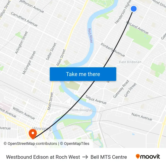 Westbound Edison at Roch West to Bell MTS Centre map