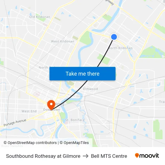 Southbound Rothesay at Gilmore to Bell MTS Centre map