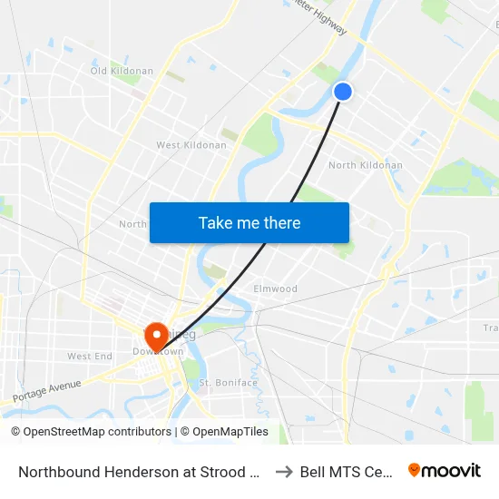 Northbound Henderson at Strood North to Bell MTS Centre map