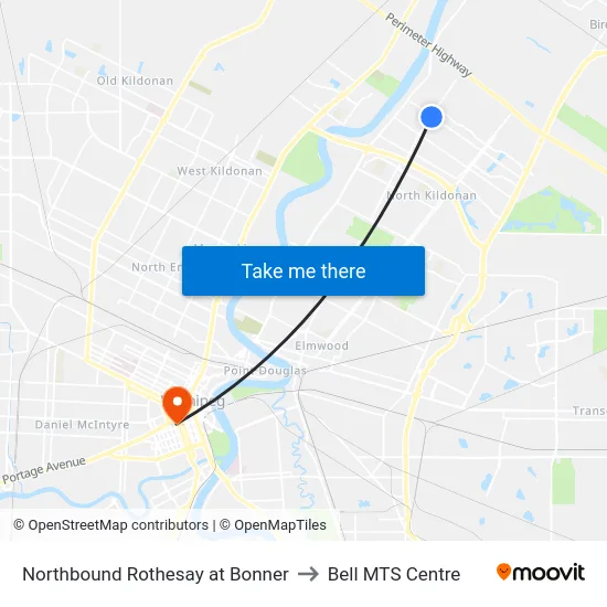 Northbound Rothesay at Bonner to Bell MTS Centre map