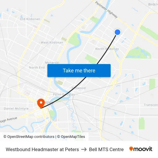 Westbound Headmaster at Peters to Bell MTS Centre map