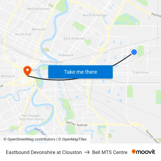 Eastbound Devonshire at Clouston to Bell MTS Centre map
