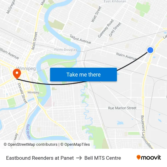 Eastbound Reenders at Panet to Bell MTS Centre map