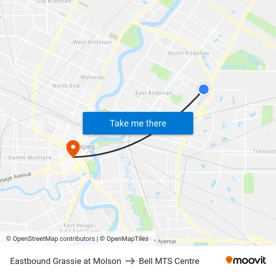 Eastbound Grassie at Molson to Bell MTS Centre map