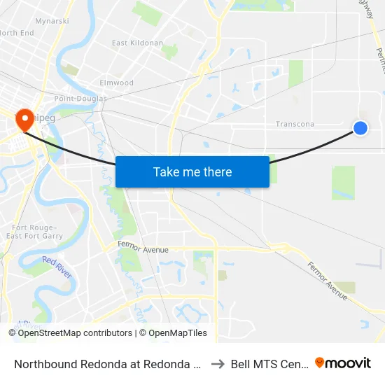 Northbound Redonda at Redonda Loop to Bell MTS Centre map