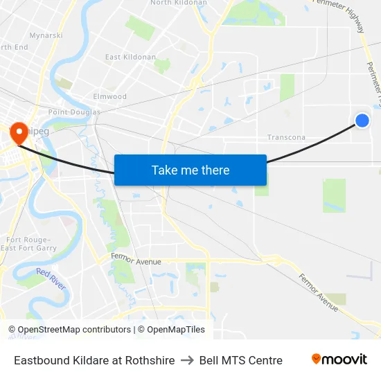 Eastbound Kildare at Rothshire to Bell MTS Centre map