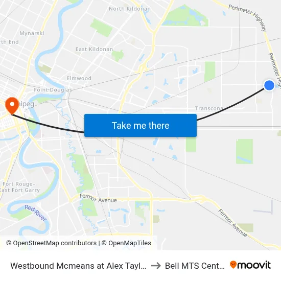 Westbound Mcmeans at Alex Taylor to Bell MTS Centre map