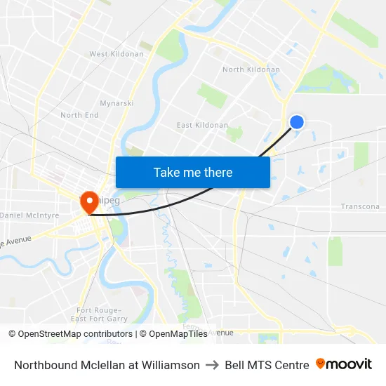Northbound Mclellan at Williamson to Bell MTS Centre map