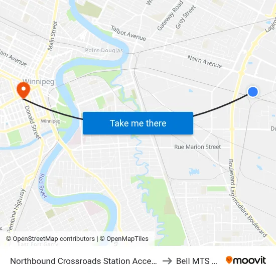 Northbound Crossroads Station Access at Wal-Mart to Bell MTS Centre map