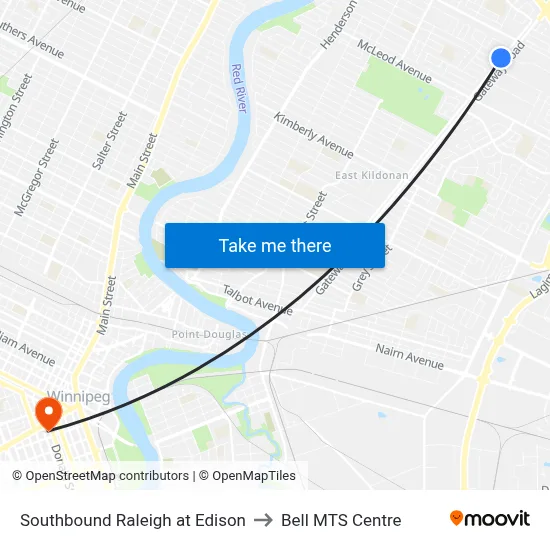 Southbound Raleigh at Edison to Bell MTS Centre map