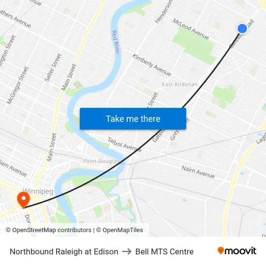 Northbound Raleigh at Edison to Bell MTS Centre map