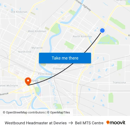 Westbound Headmaster at Devries to Bell MTS Centre map