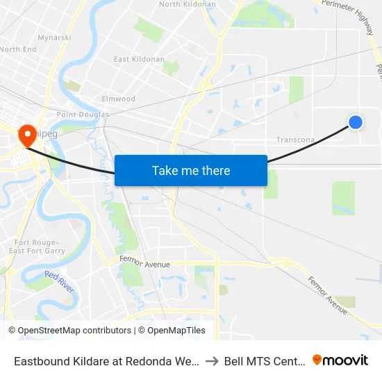 Eastbound Kildare at Redonda West to Bell MTS Centre map