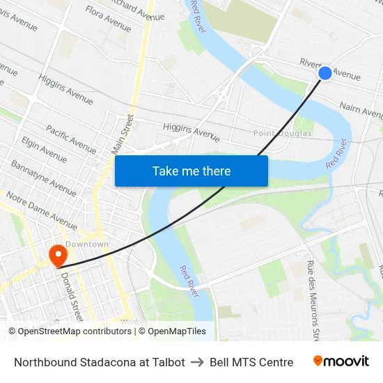 Northbound Stadacona at Talbot to Bell MTS Centre map