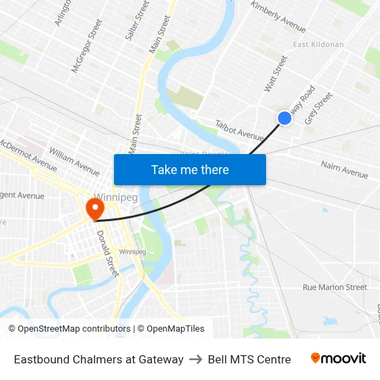 Eastbound Chalmers at Gateway to Bell MTS Centre map