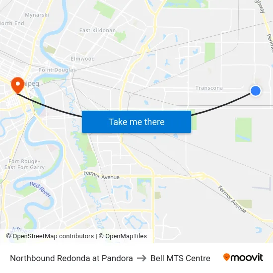 Northbound Redonda at Pandora to Bell MTS Centre map