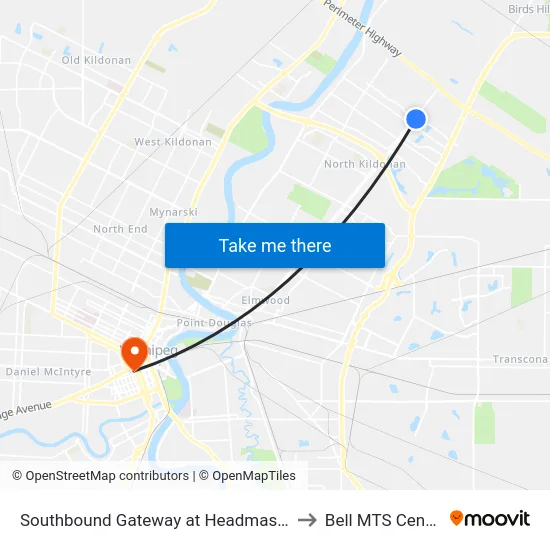 Southbound Gateway at Headmaster to Bell MTS Centre map