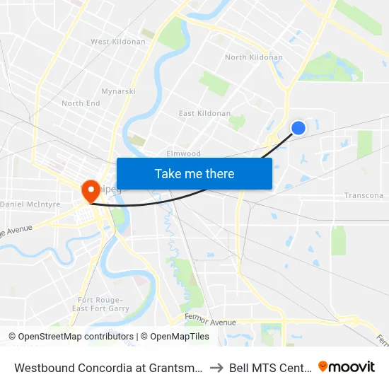 Westbound Concordia at Grantsmuir to Bell MTS Centre map