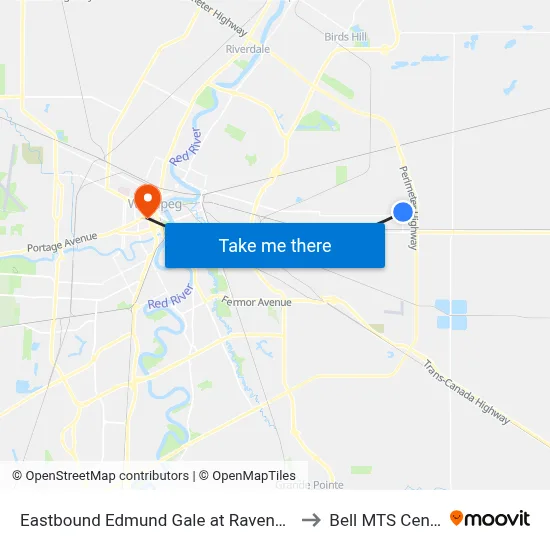 Eastbound Edmund Gale at Ravenhurst to Bell MTS Centre map