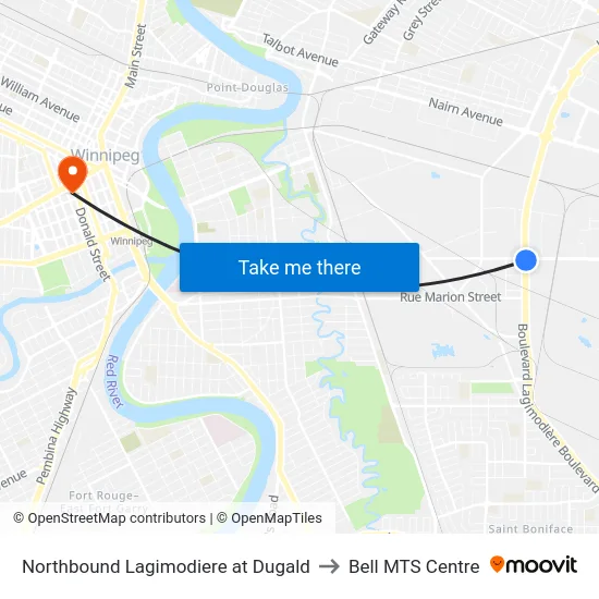 Northbound Lagimodiere at Dugald to Bell MTS Centre map