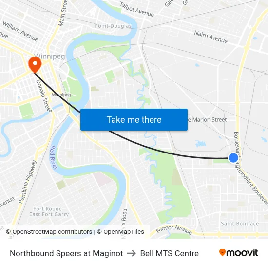 Northbound Speers at Maginot to Bell MTS Centre map