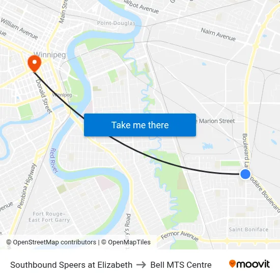 Southbound Speers at Elizabeth to Bell MTS Centre map