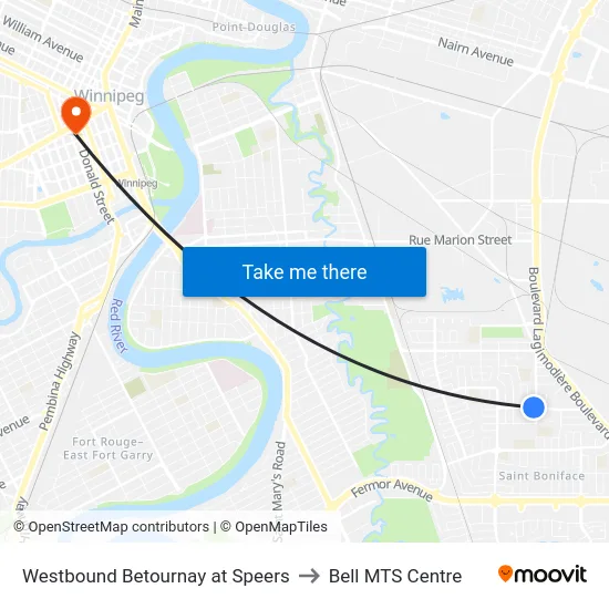 Westbound Betournay at Speers to Bell MTS Centre map