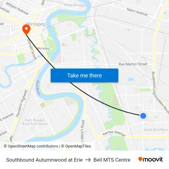 Southbound Autumnwood at Erie to Bell MTS Centre map