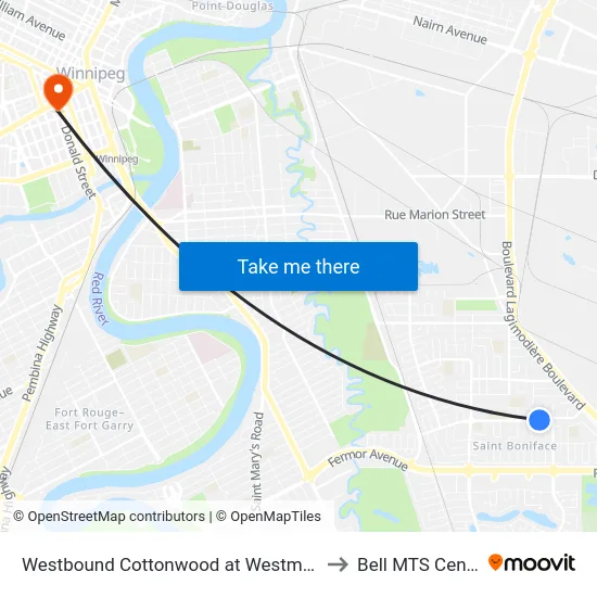Westbound Cottonwood at Westmount to Bell MTS Centre map
