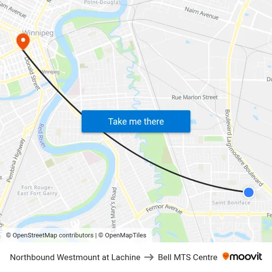 Northbound Westmount at Lachine to Bell MTS Centre map