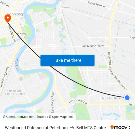 Westbound Paterson at Peterboro to Bell MTS Centre map