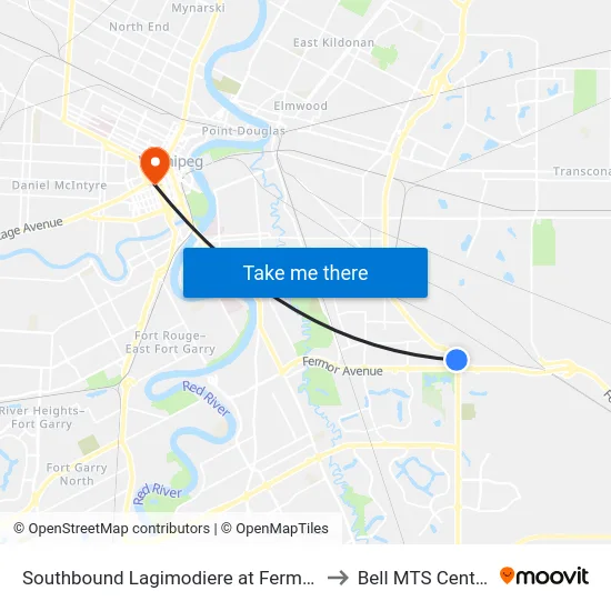 Southbound Lagimodiere at Fermor to Bell MTS Centre map