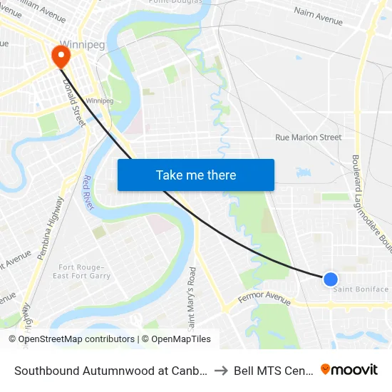 Southbound Autumnwood at Canberra to Bell MTS Centre map