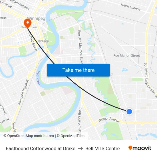 Eastbound Cottonwood at Drake to Bell MTS Centre map