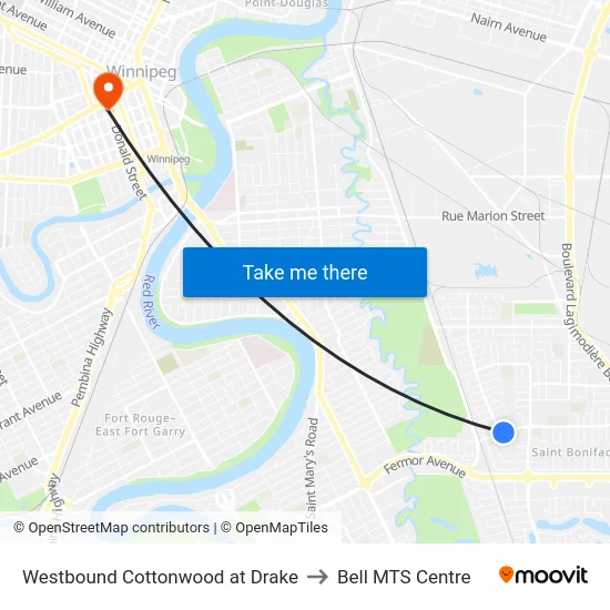Westbound Cottonwood at Drake to Bell MTS Centre map