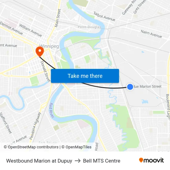 Westbound Marion at Dupuy to Bell MTS Centre map