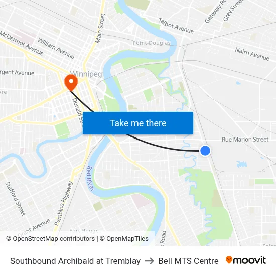 Southbound Archibald at Tremblay to Bell MTS Centre map